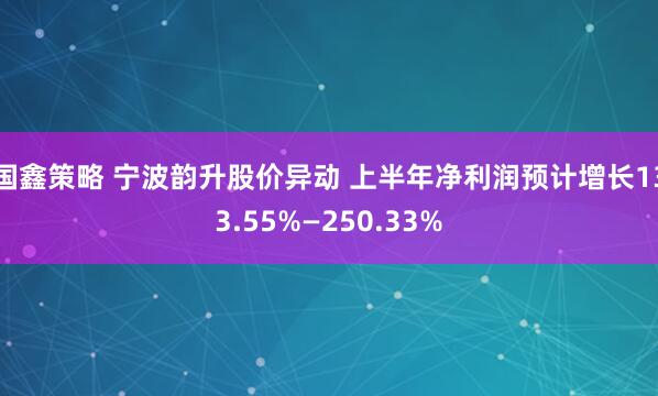 国鑫策略 宁波韵升股价异动 上半年净利润预计增长133.55%—250.33%