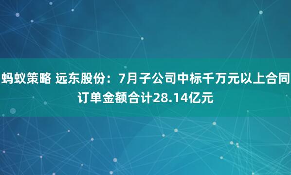 蚂蚁策略 远东股份：7月子公司中标千万元以上合同订单金额合计28.14亿元