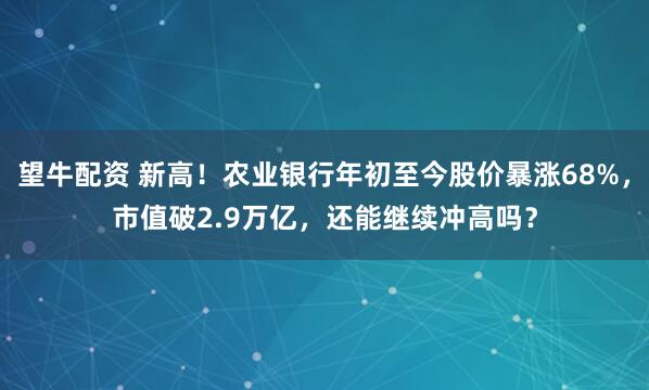 望牛配资 新高!农业银行年初至今股价暴涨68%,市值破2.9万亿,还能继续冲高吗?